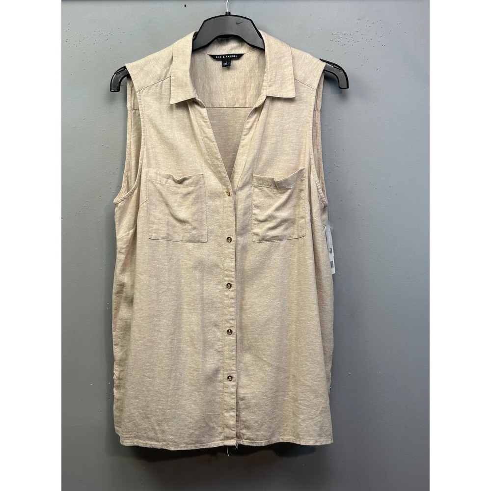 Zac & Rachel Top Womens Large Irish Cream Neutral Sleeveless Linen Button Up
